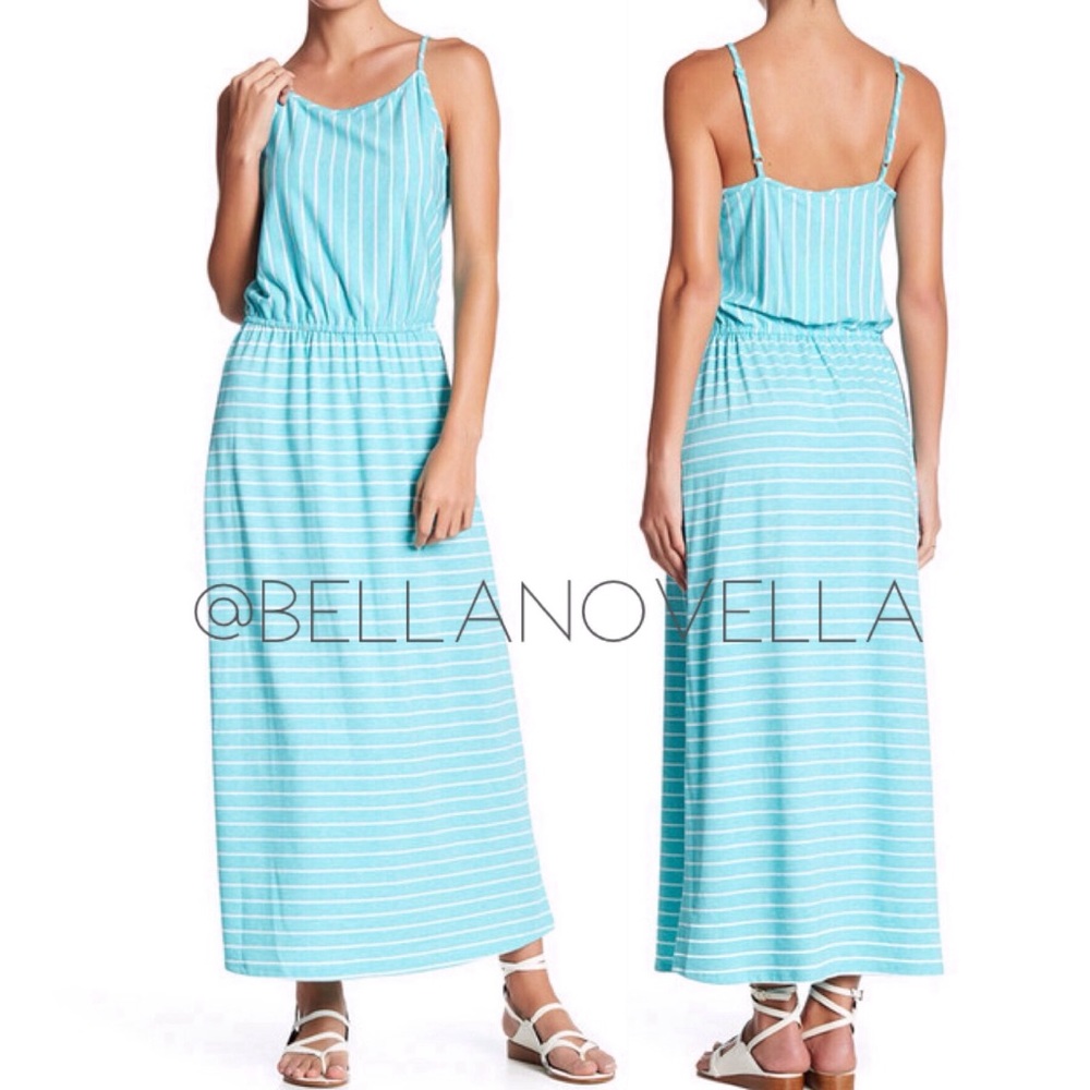 🔴 Striped Maxi Dress NEW with Tags Turquoise Blue
